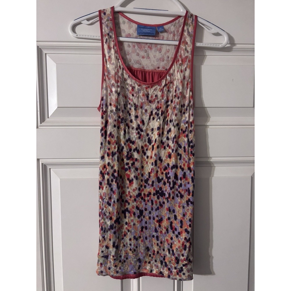 Vera Wang Simply Vera sz XS PINK & CREAM sequins Sleeveless Blouse Tank Top